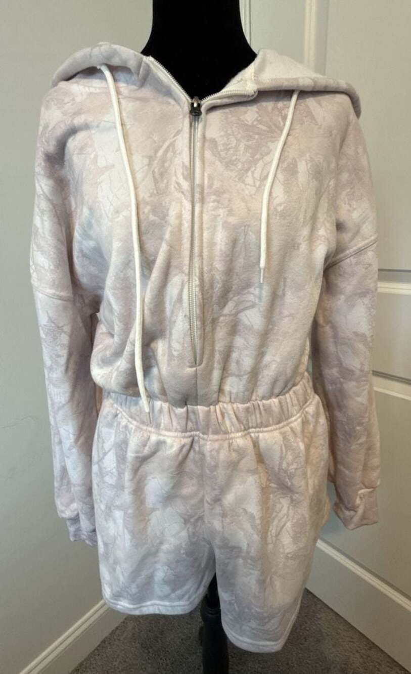 Birdie Brand Tie-Dye Zip-Up Hoodie Romper Pink Camo Size M